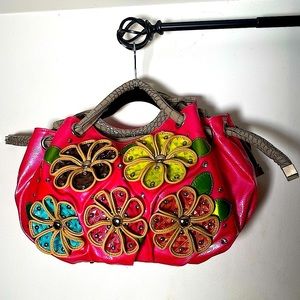 Pink floral studded bag